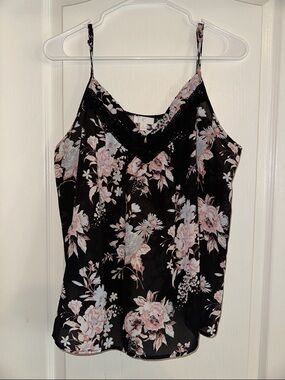 Charming Charlie Black Floral Lace-Trim Camisole